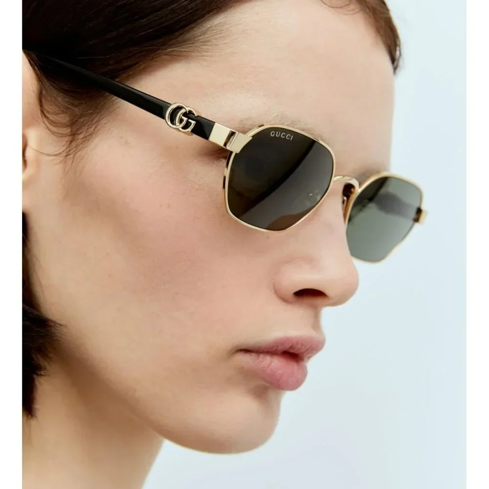 Gucci GG1593S 001 BRAND NEW Sunglasses Gold Grey Geometric Unisex